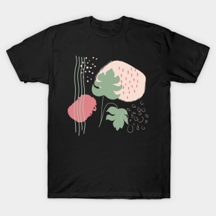 Abstract shapes lines dots and tropical monstera leaves digital design illustration T-Shirt